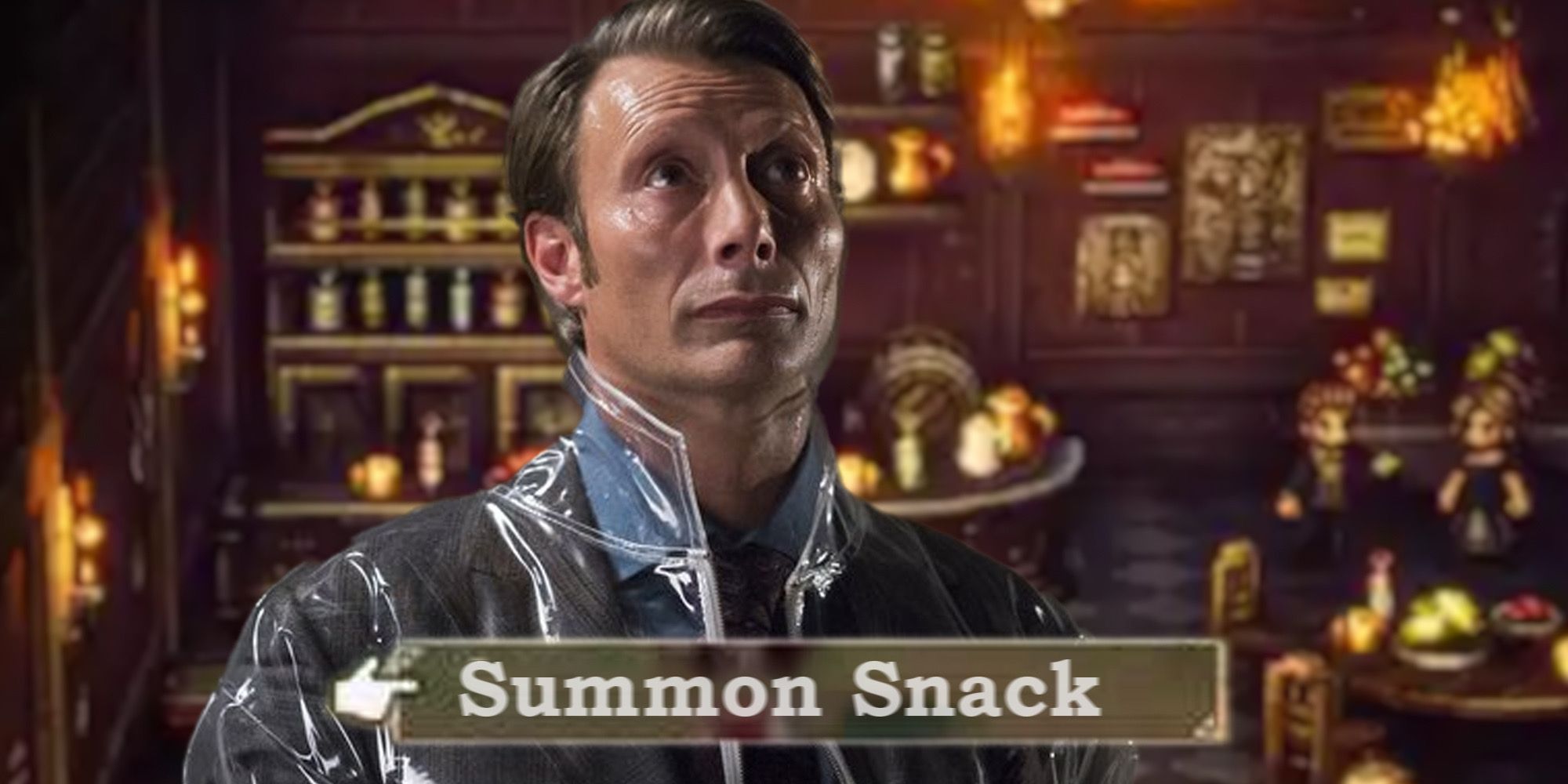 Hannibal on superimposed over Octopath Traveler 2 with Summon Snack option in text