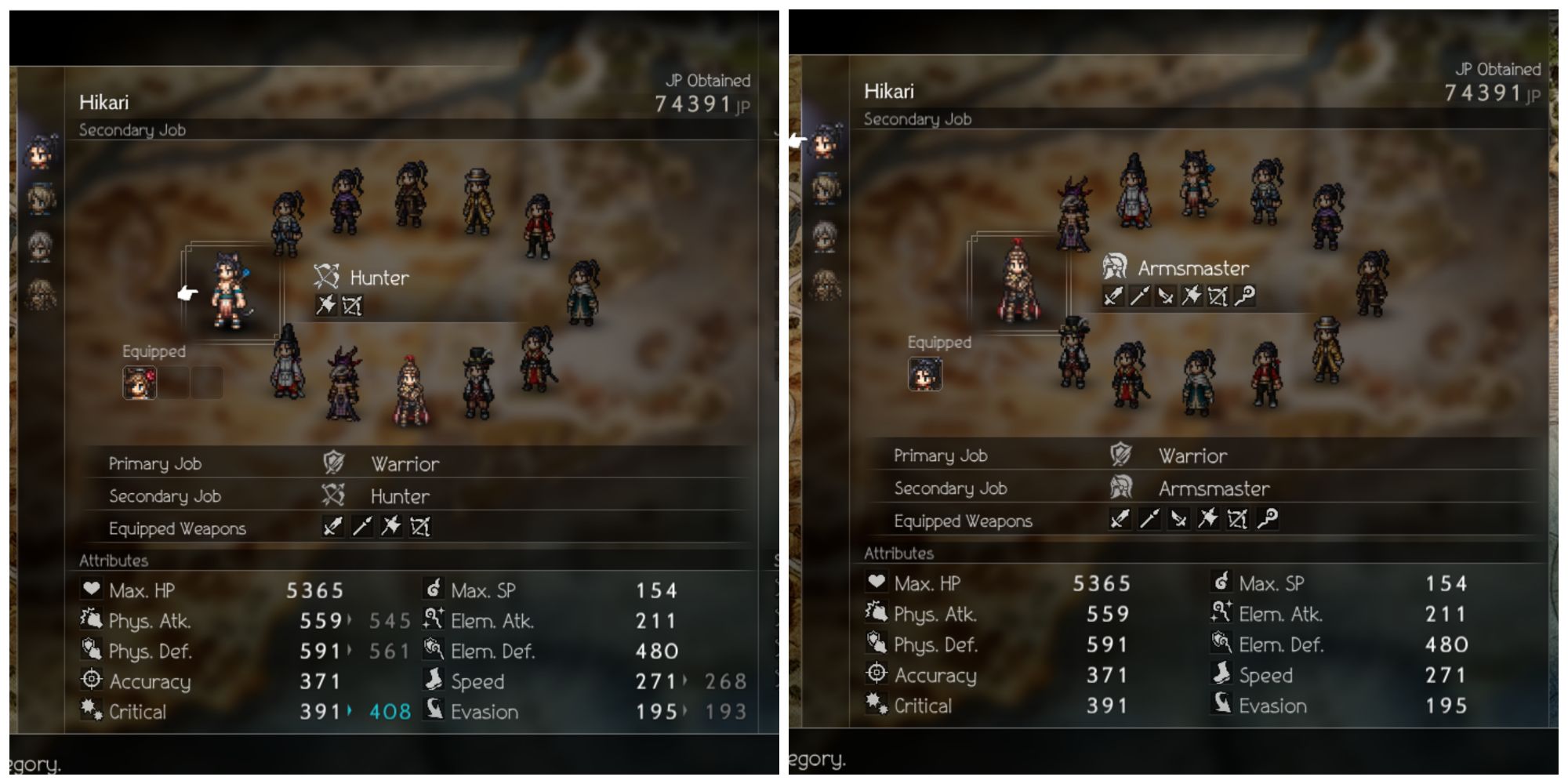 Hikari'S Side Job Choices In Octopath Traveler 2, Hunter And Armsmaster