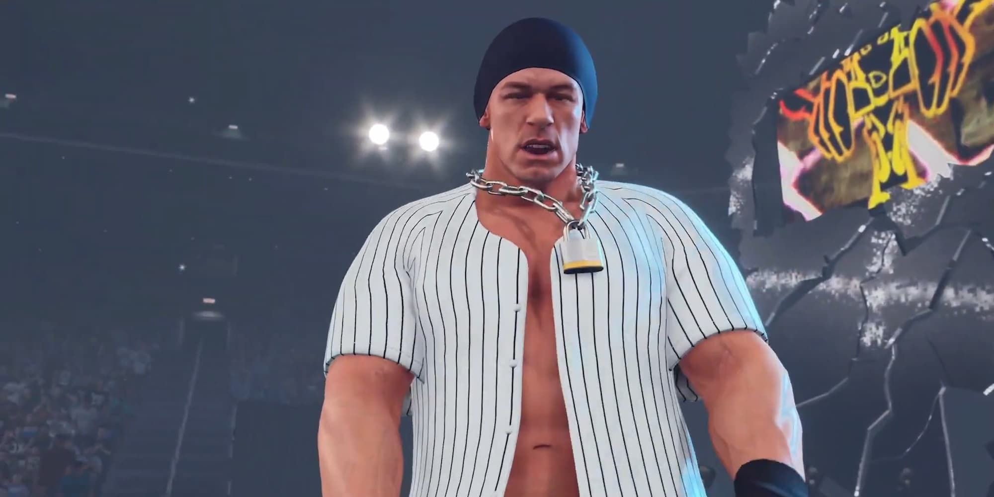 John Cena '03 scowls at the camera during his entrance in WWE 2K23.