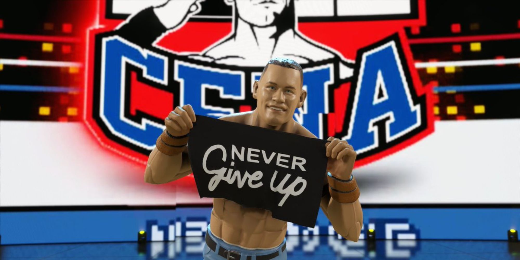 John Cena as an action figure in WWE 2K23.
