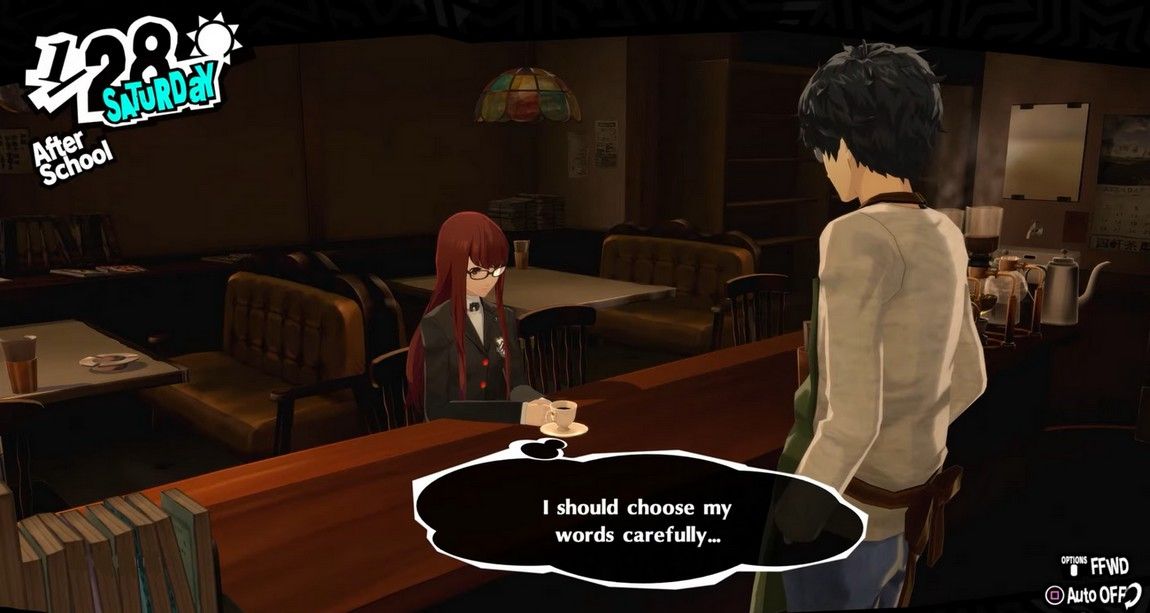 joker at leblanc with kasumi about to decide if they're dating or just friends in persona 5 royal