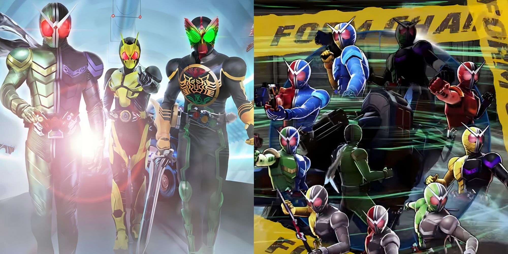 kamen rider memory of heroez cover & form change with kamen rider w, ooo, and zero one, and w form change