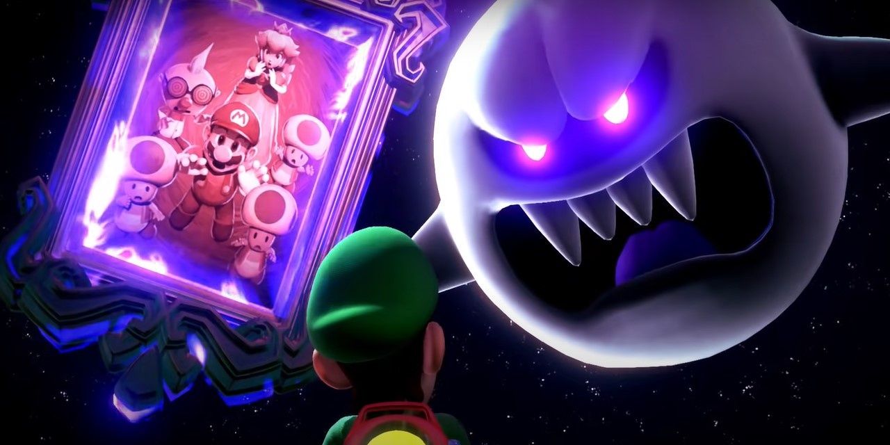 King Boo looking angrily at Luigi