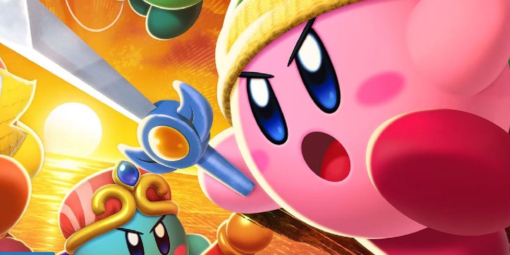 Kirby Fighters 2 Cover, zoomed in on pink kirby