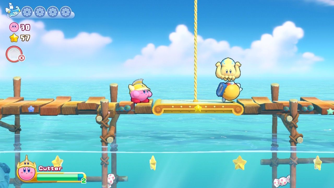 Kirby Onion Ocean Stage Two Kirby In Front Of Rope To Cut
