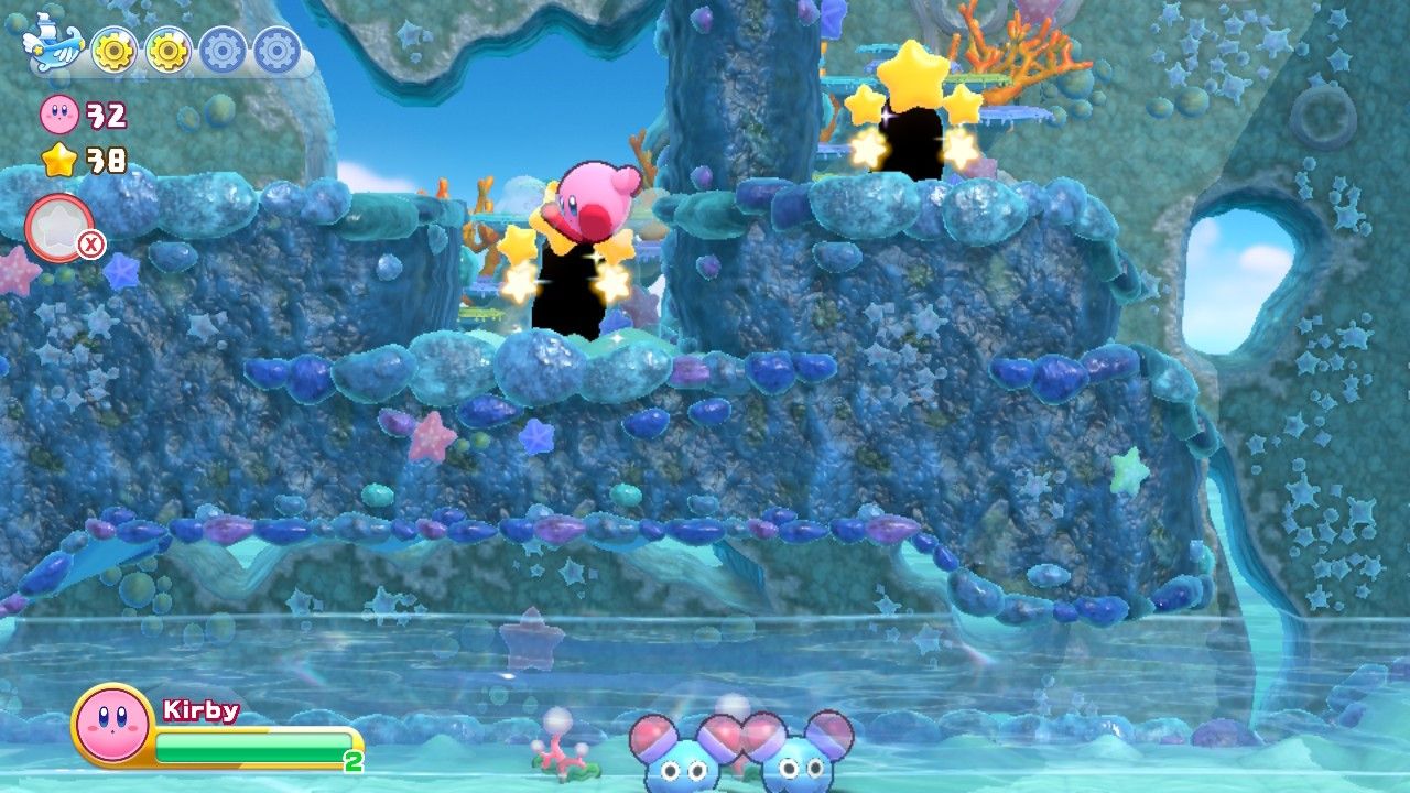 Kirby Onion Ocean Stage Two Second Secret Star Door - Kirby jumps in front of door on the left.