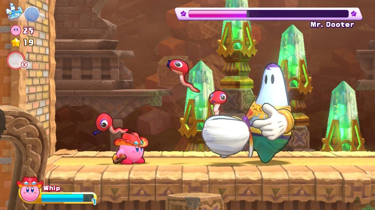Kirby Raisin Ruins Stage Five Мистер Дутер снимает свой тюрбан, и появляются змеи