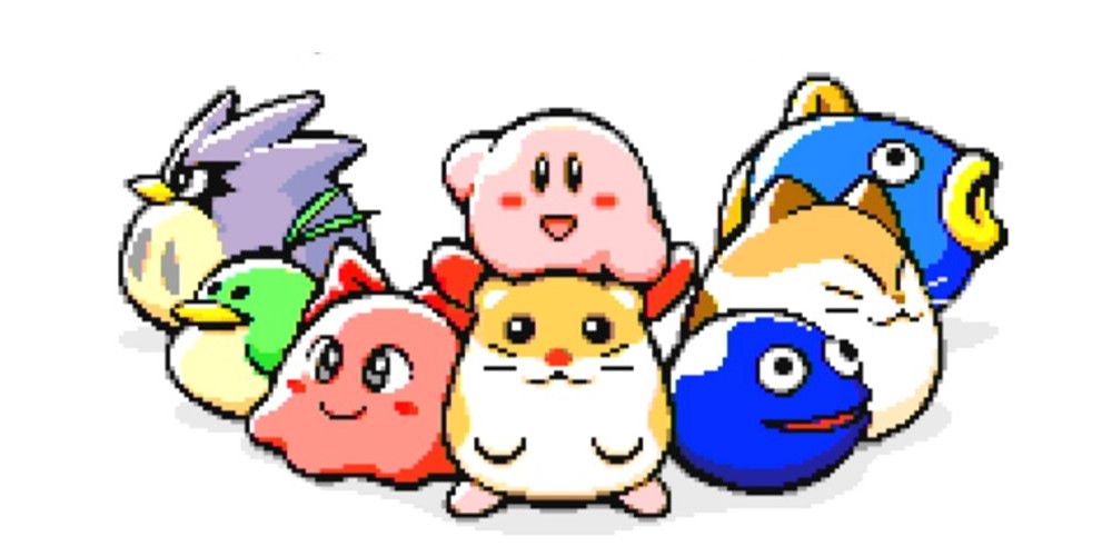 Kirby's Dreamland 3 Official Art, All Partners And Kirby In an Arc
