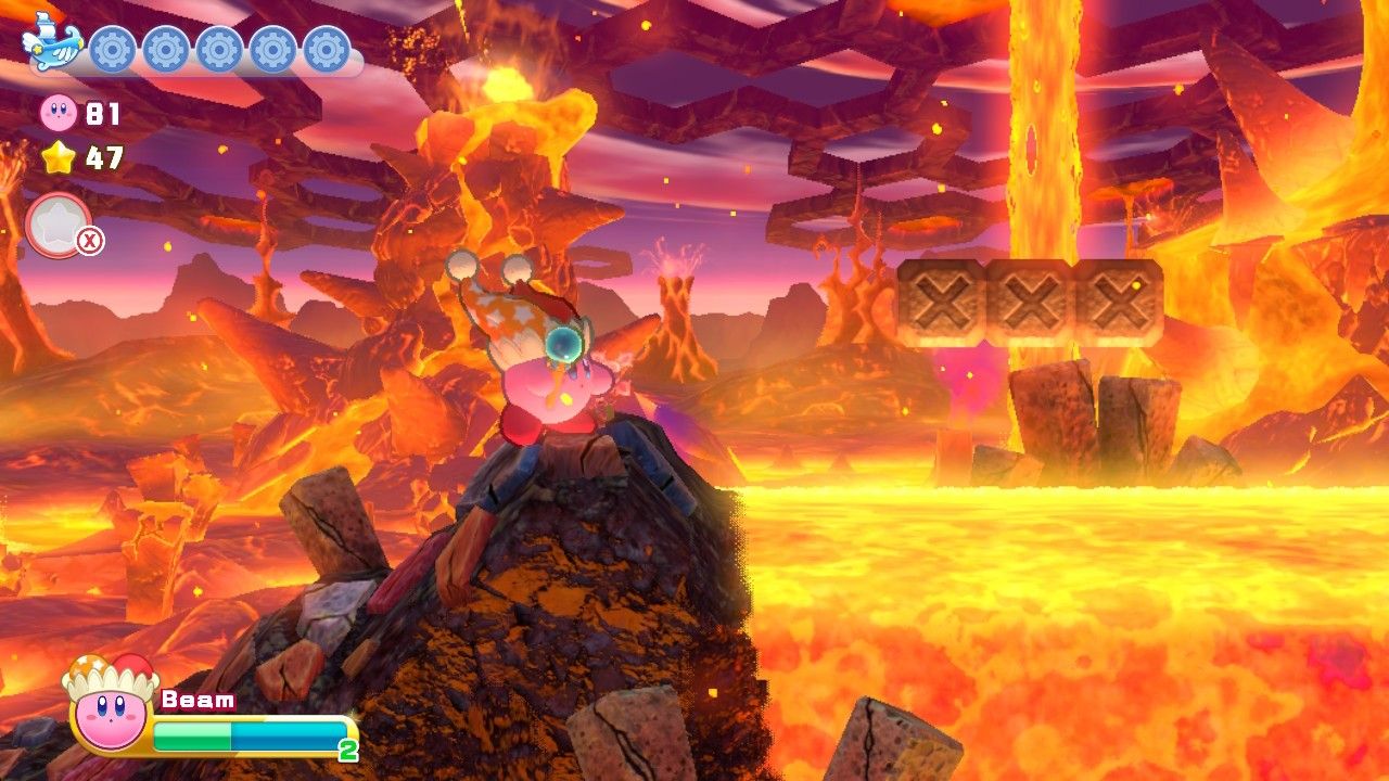 Kirby's Return To Dream Land Deluxe Dangerous Dinner Stage One Разбиваемые блоки над лавой