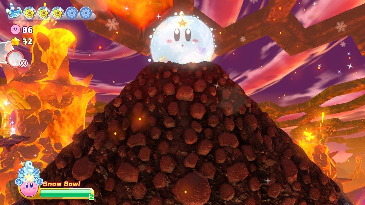 Kirby's Return To Dream Land Deluxe Dangerous Dinner Stage One Kirby Snowball On Top Of Volcano