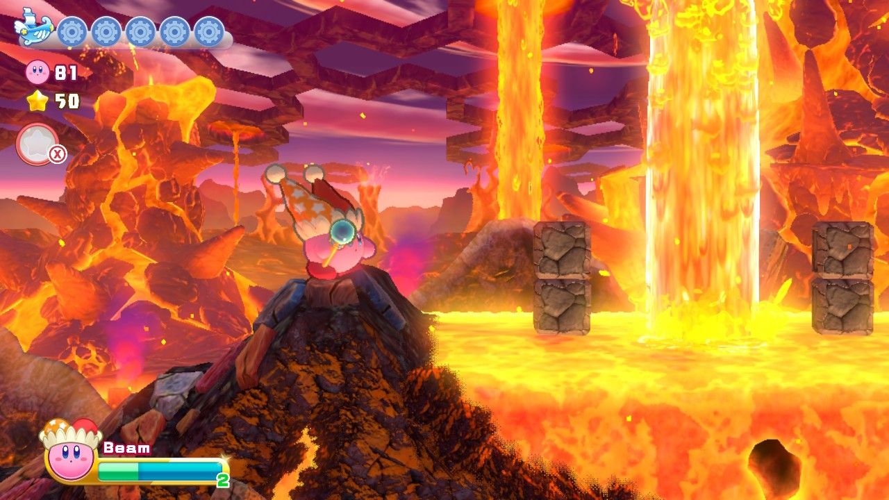 Kirby's Return To Dream Land Deluxe Dangerous Dinner Stage One Lava Between Two Sets Of Blocks