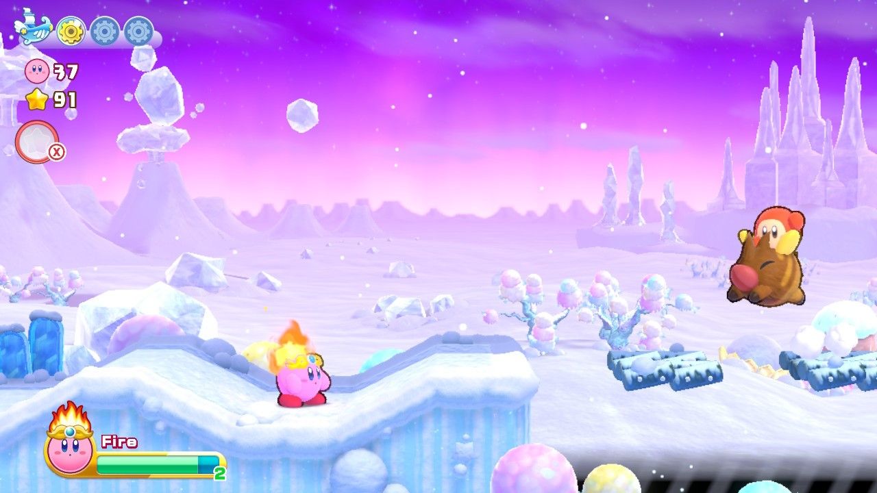 Kirby White Wafers Stage One Second Section Waddle Dee Riding Pig Approaches Kirby