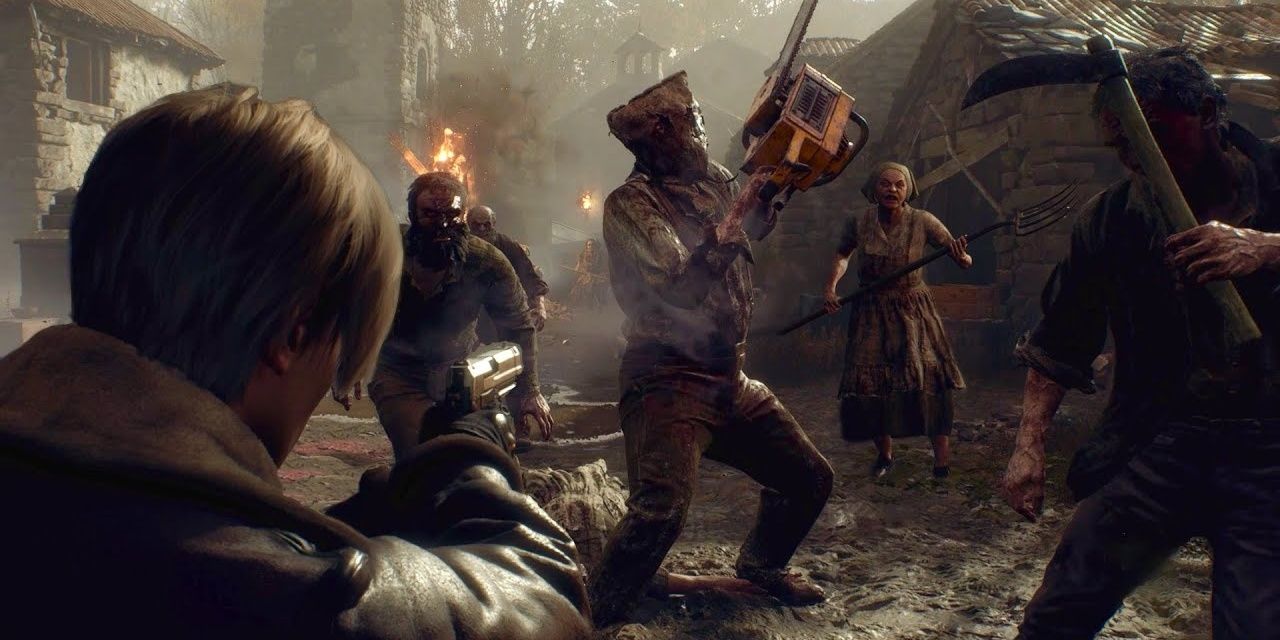 Leon schießt in Resident Evil 4 Remake auf den Chainsaw Man