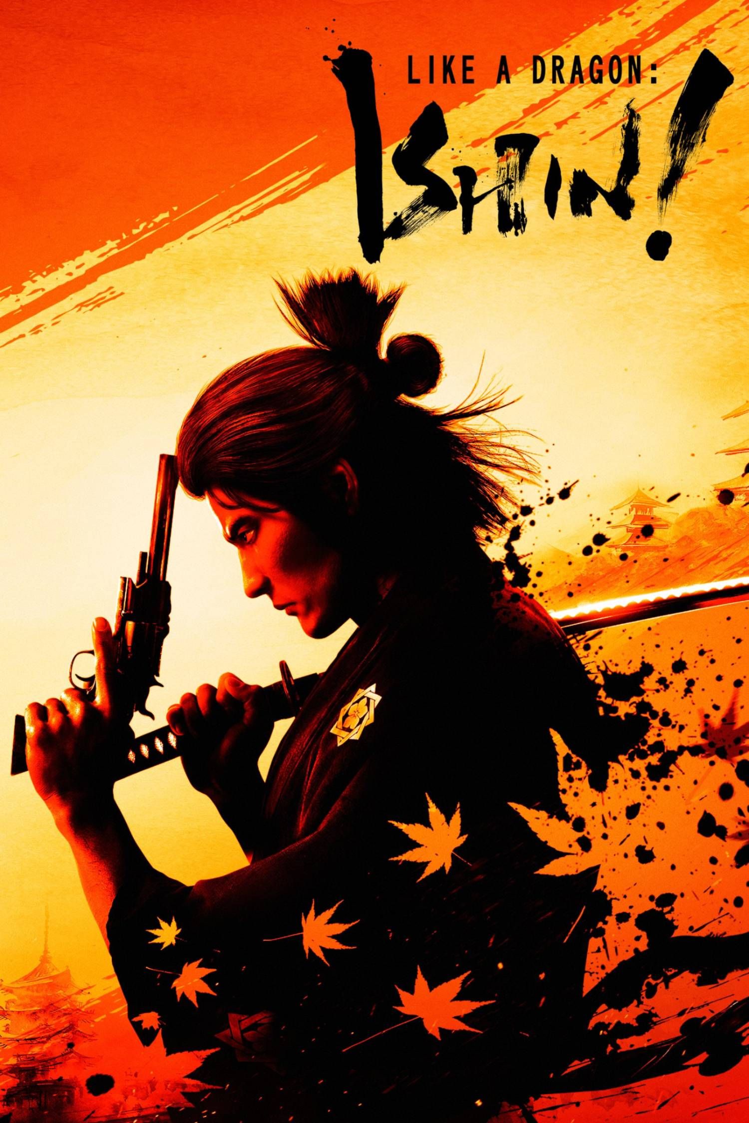 Like A Dragon: Ishin! cover art showing Sakamoto Ryoma holding a pistol and a katana