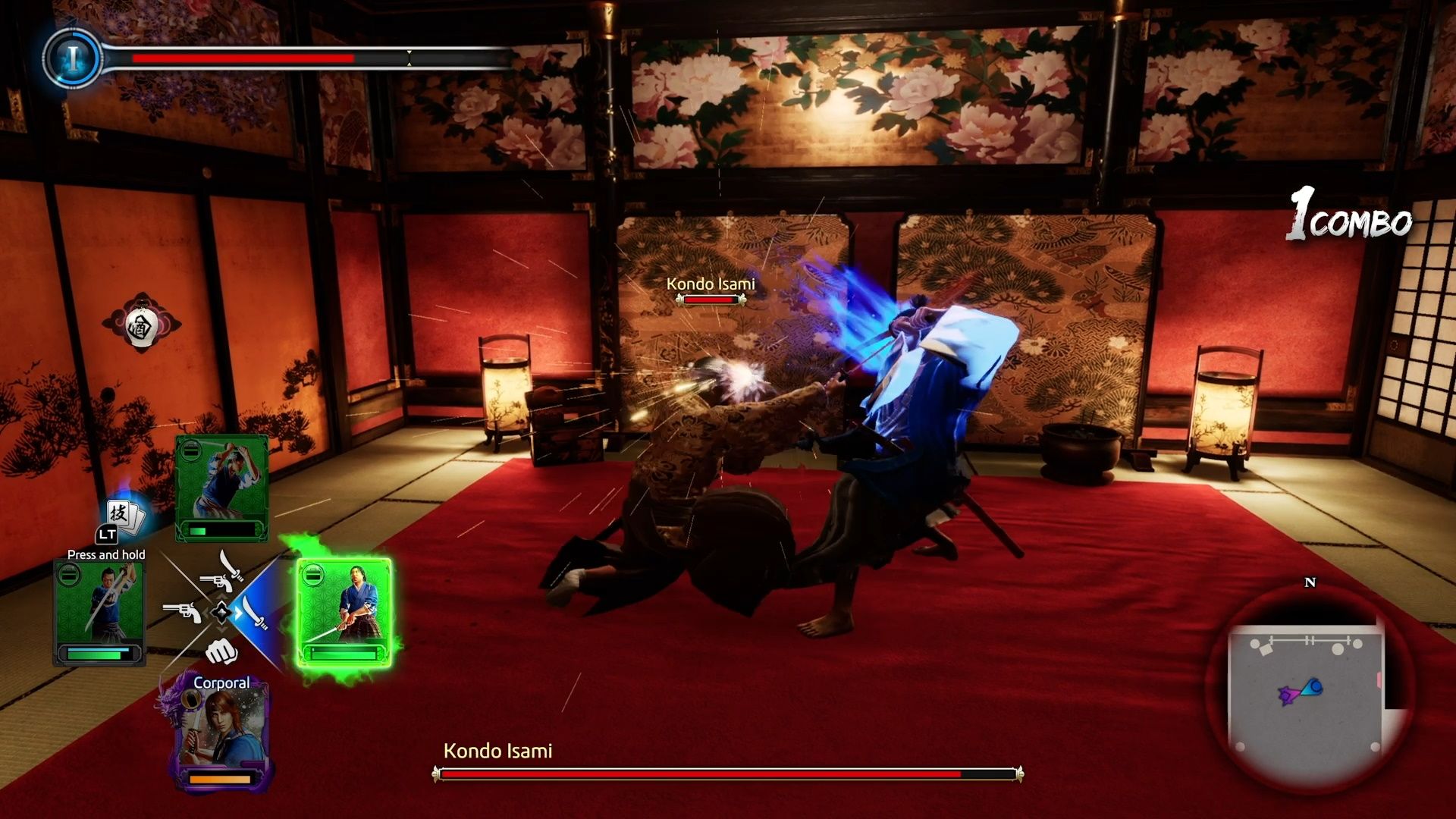 Like A Dragon Ishin, Kondo using his staggering thrust attack
