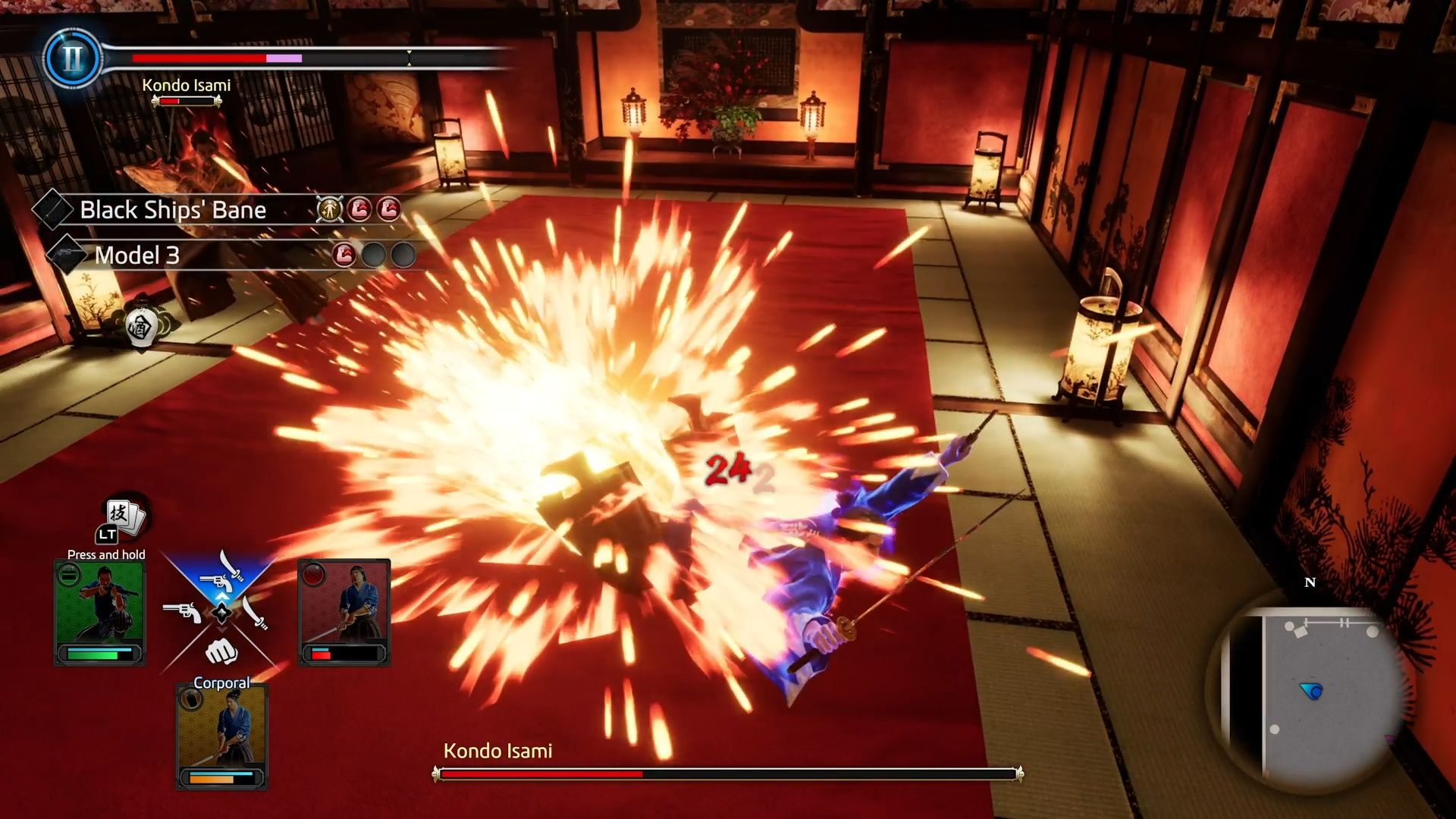 Like A Dragon Ishin, One of the fireballs hitting Ryoma as he is on the ground