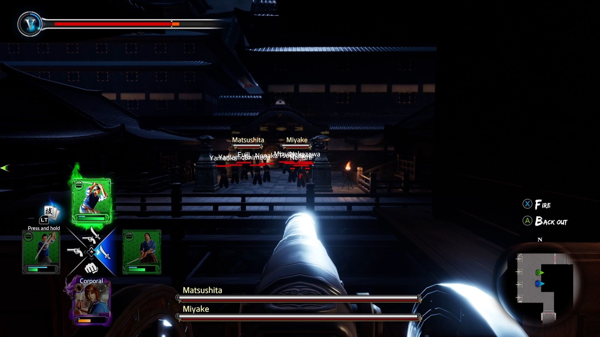Like A Dragon Ishin, Ryoma firing a canon at the giant group of guards