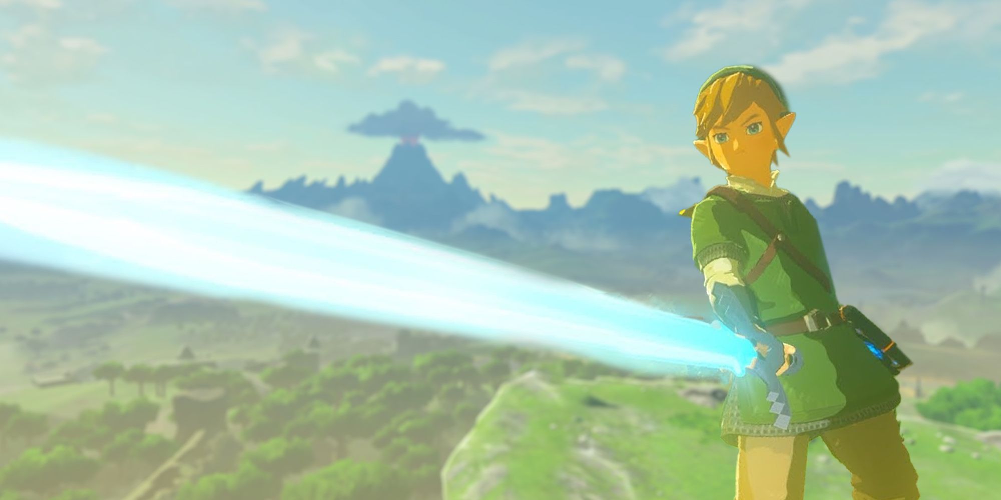 Link brandishing his massive master sword