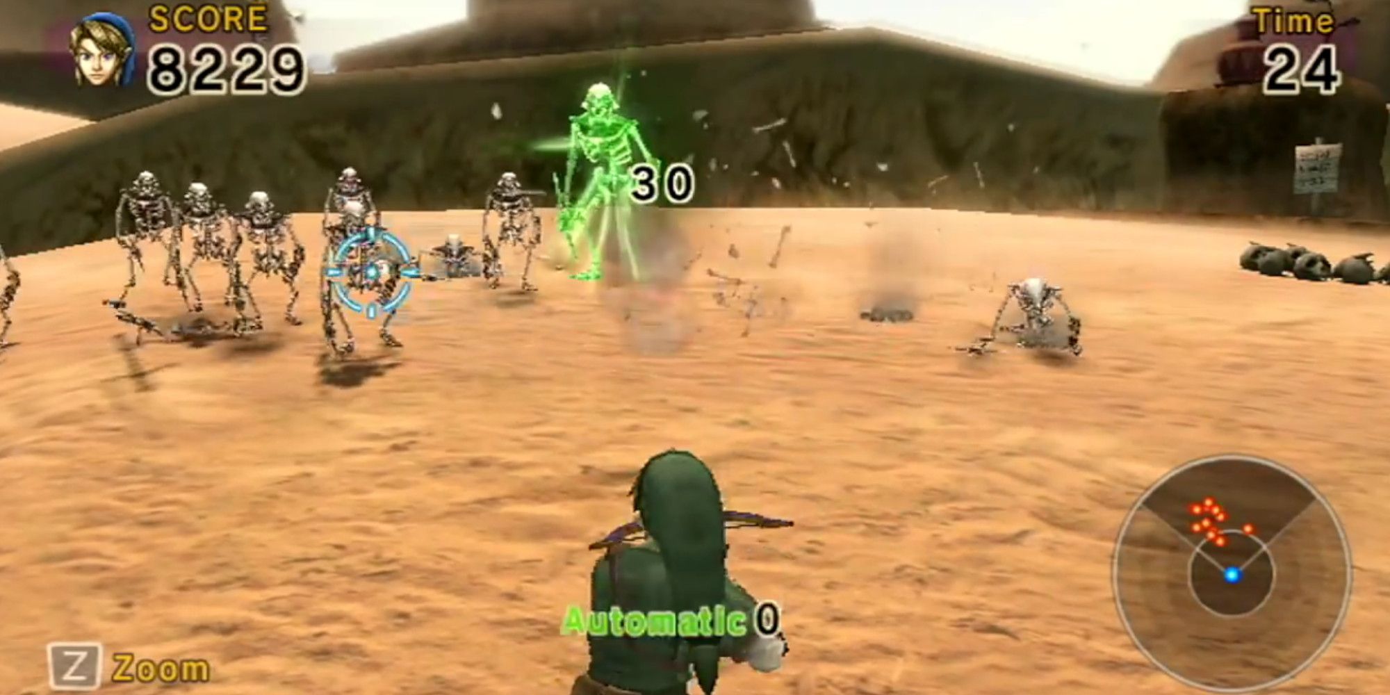 Link firing at skeletons in Link's Crossbow Training