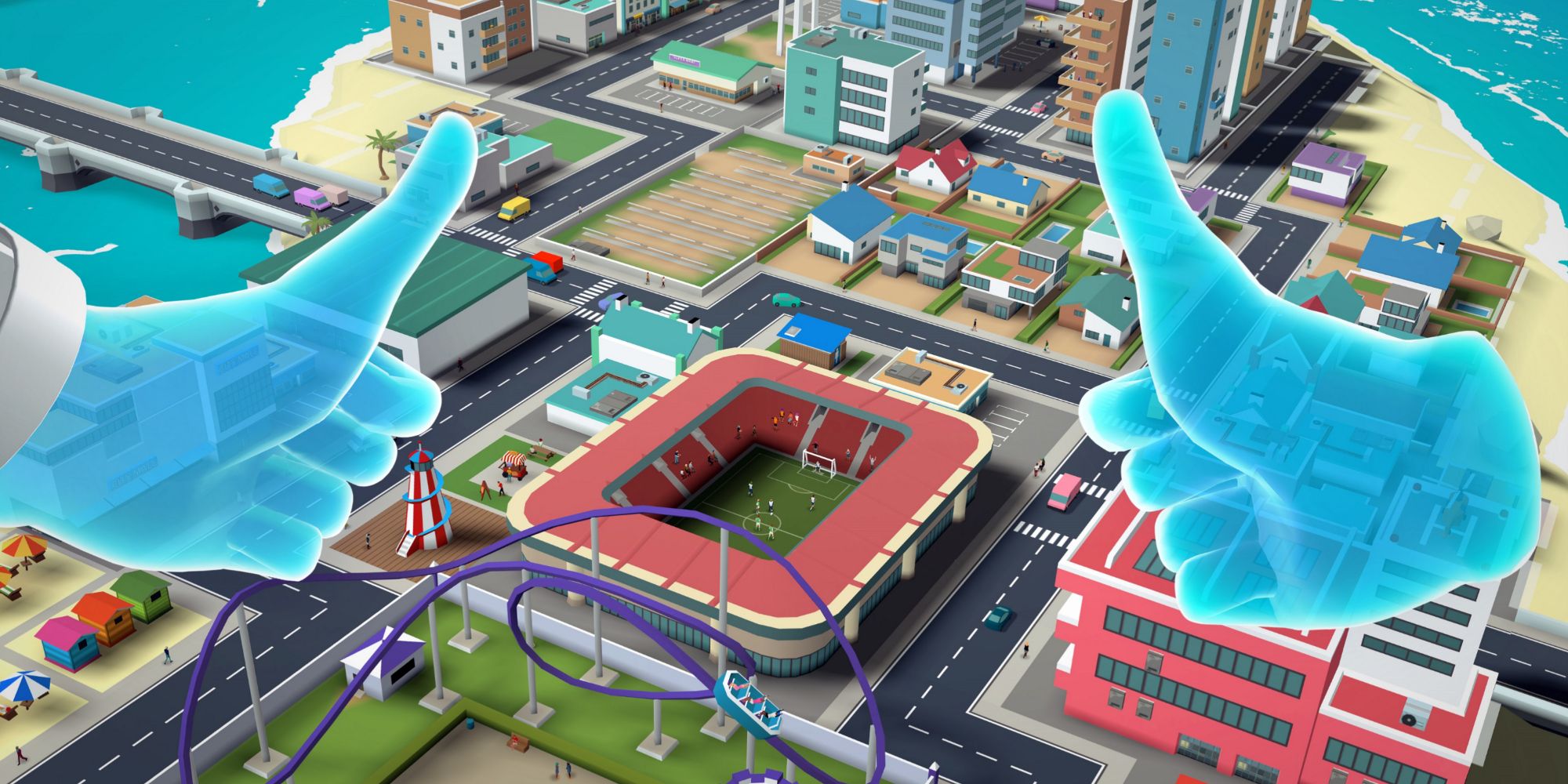 Little Cities - Player giving a thumbs up to a stadium