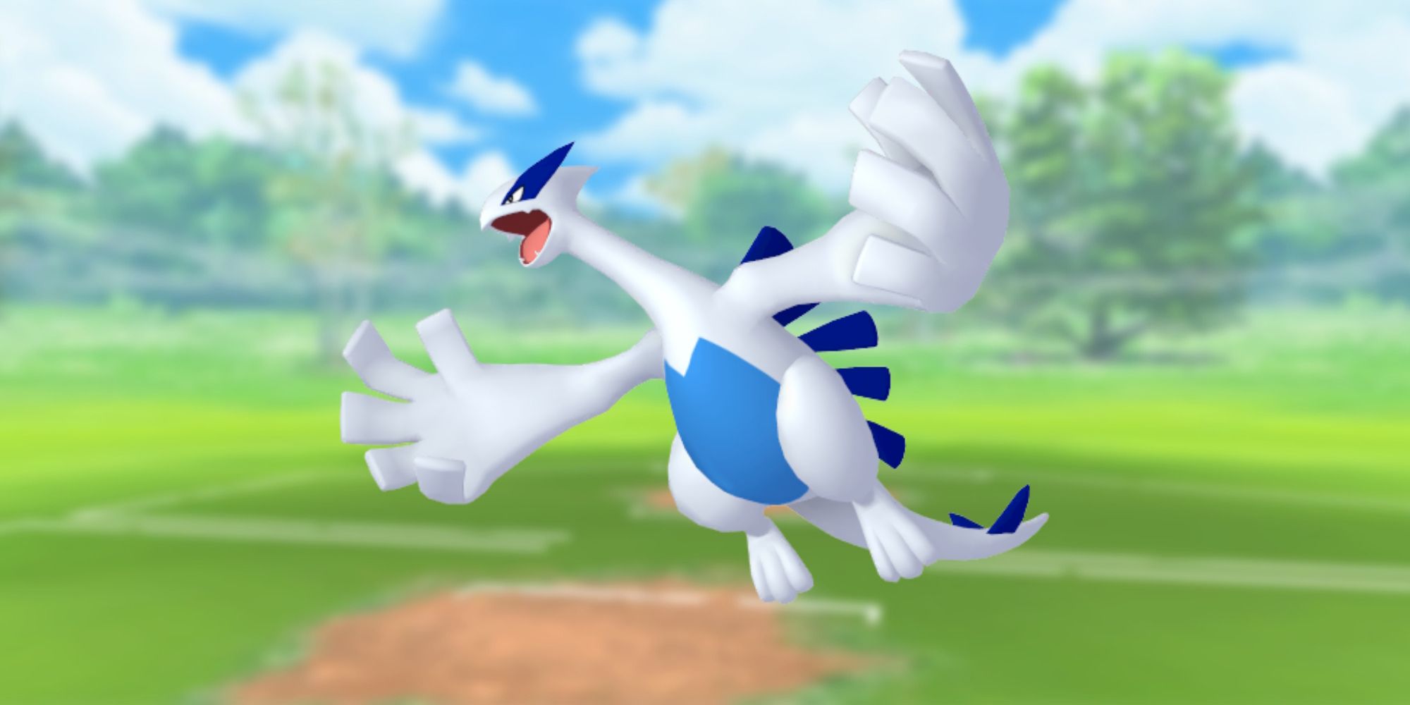 Lugia from Pokemon with the Pokemon Go battlefield as the background