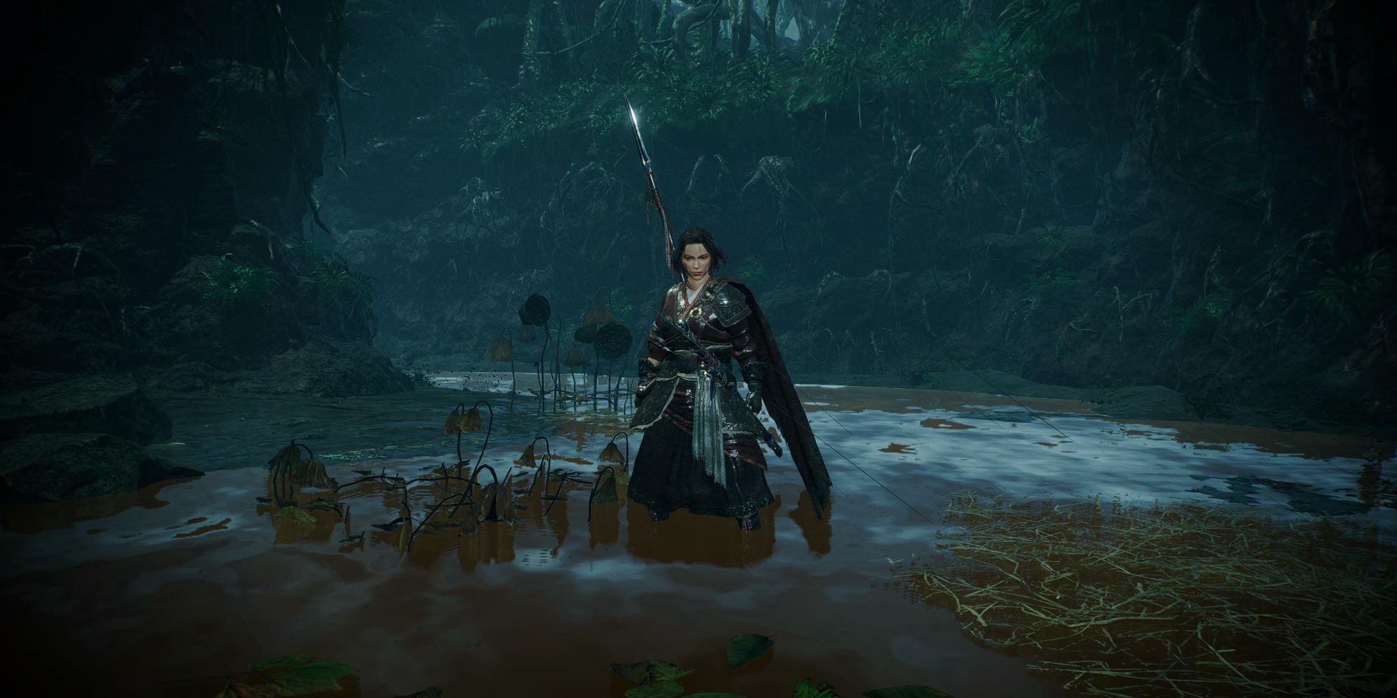 main (1)Wo Long: Fallen Dynasty - our characer stands in water as it rains around them.