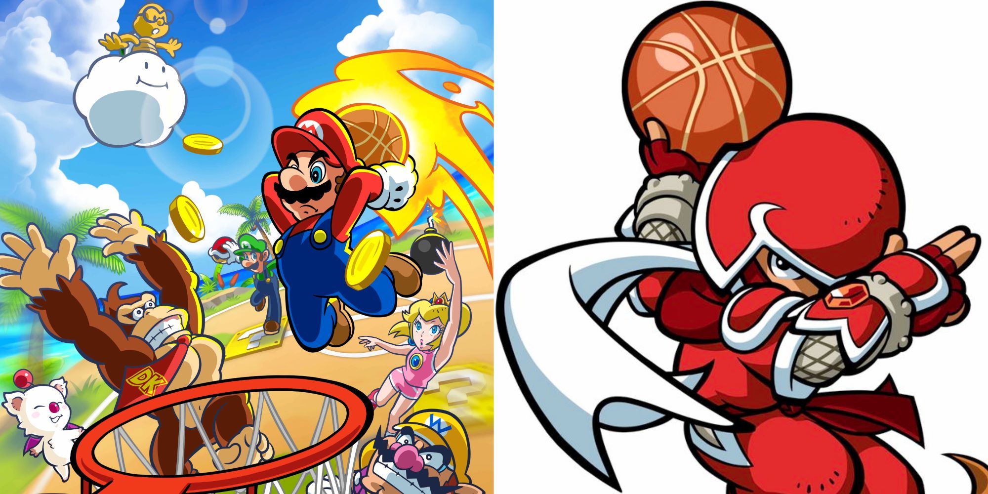 mario hoops 3 on 3 cover art and final fantasy ninja artwork