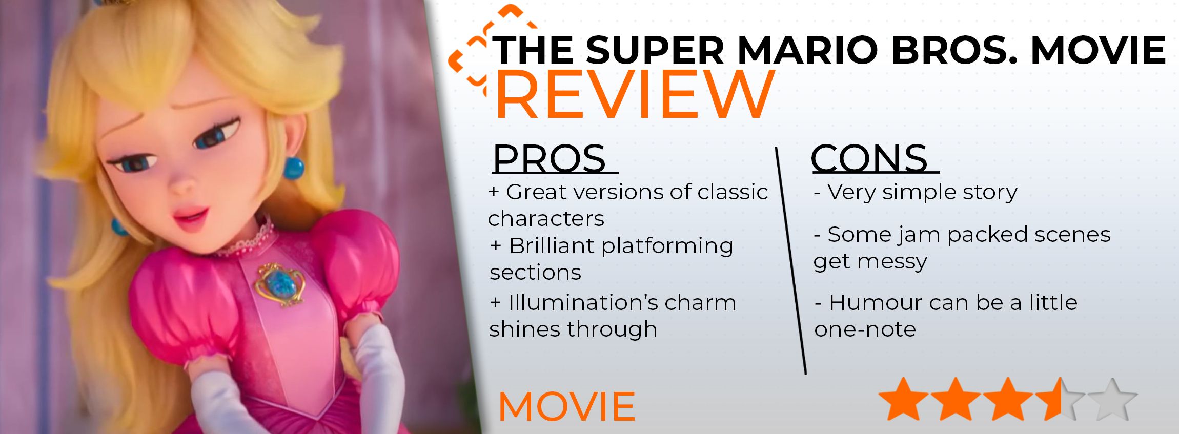 Mario movie review card score 3.5/5