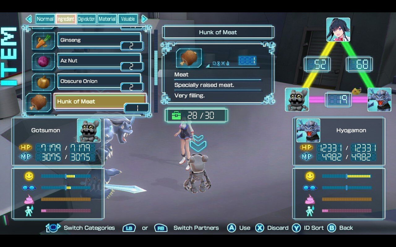 Digimon World: Меню еды следующего заказа с мясом
