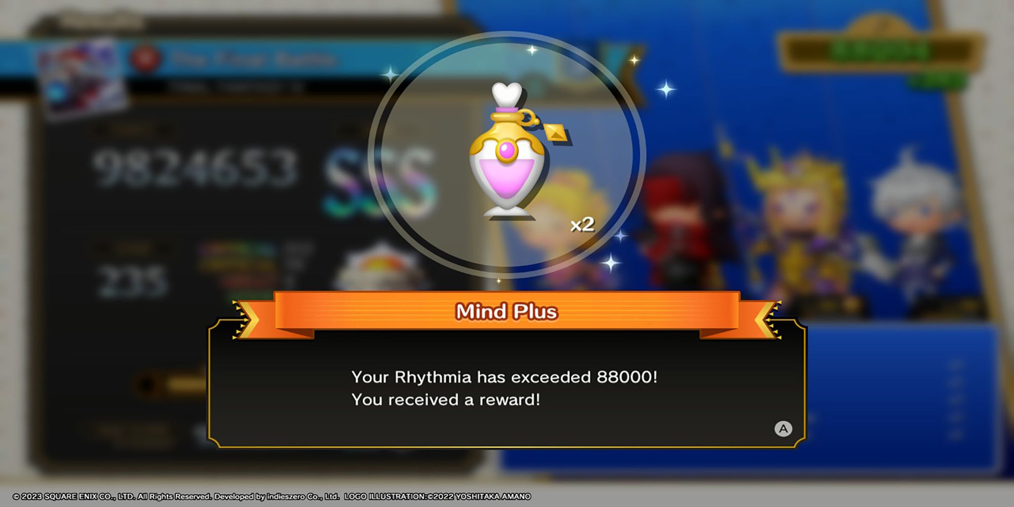 A light pink vial containing the Mind Plus power-up from Theatrhythm: Final Bar Line.