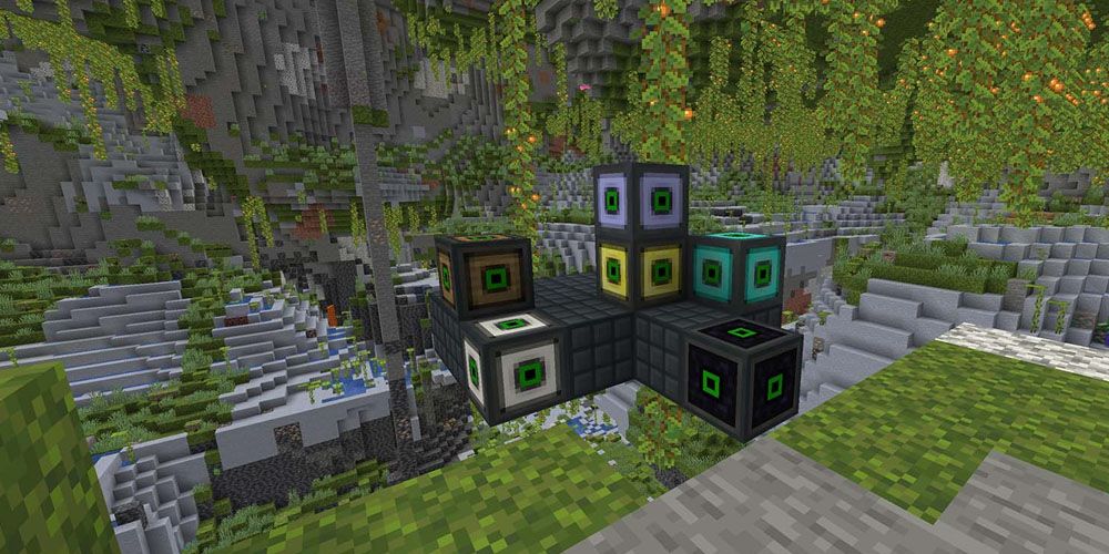 Brown, white, yellow, purple, blue and black compact machine blocks