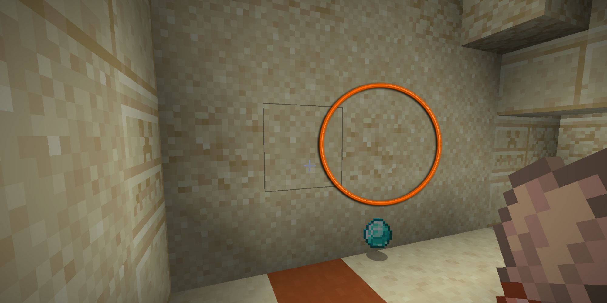 Minecraft Suspicious Sand circled with a diamond on the ground