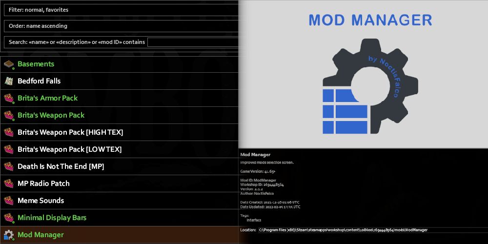 Mod Manager Lis and Description In Own UI