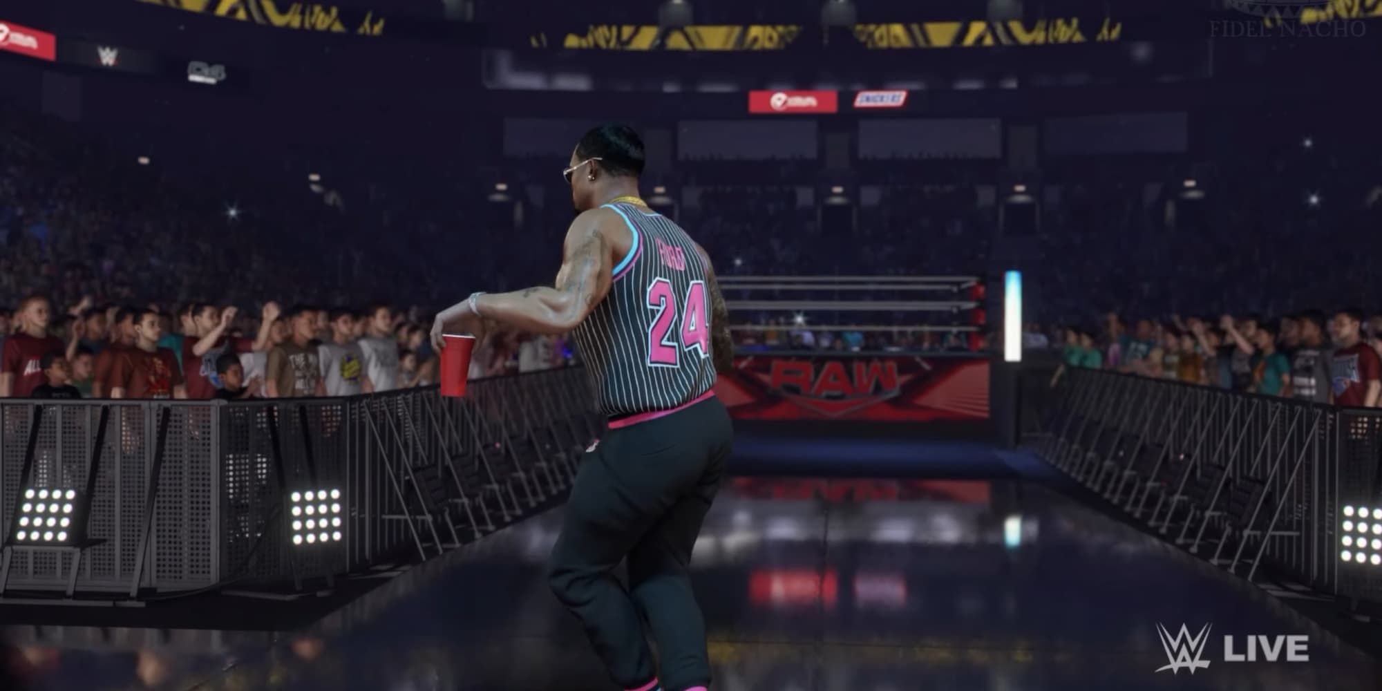 Montez Ford dances on his way to the ring in WWE 2K23.