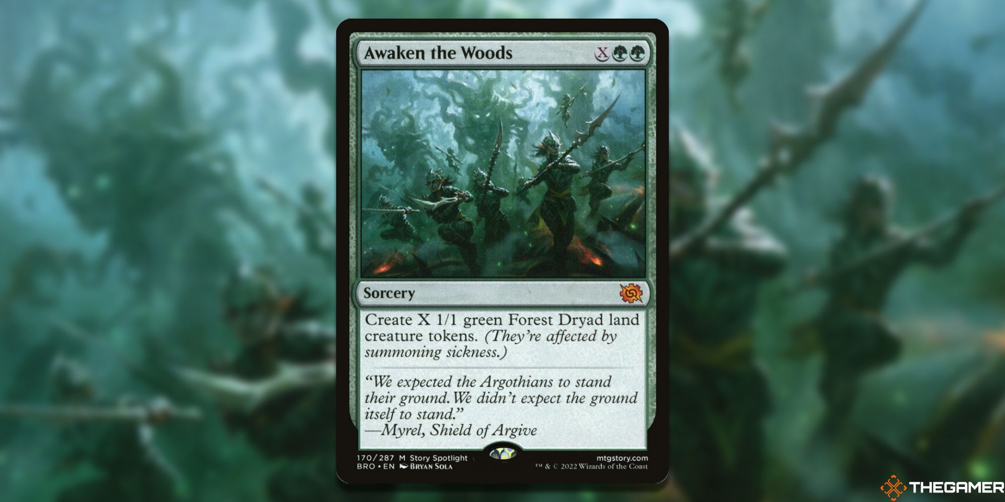 Image of the Awaken the Woods card in Magic: The Gathering, with art by Bryan Sola