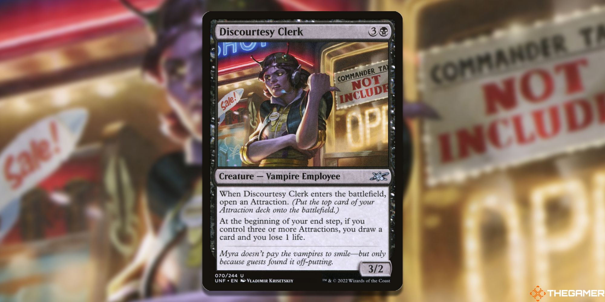 Image of the Discourtesy Clerk card in Magic: The Gathering, with art by Vladimir Krisetskiy