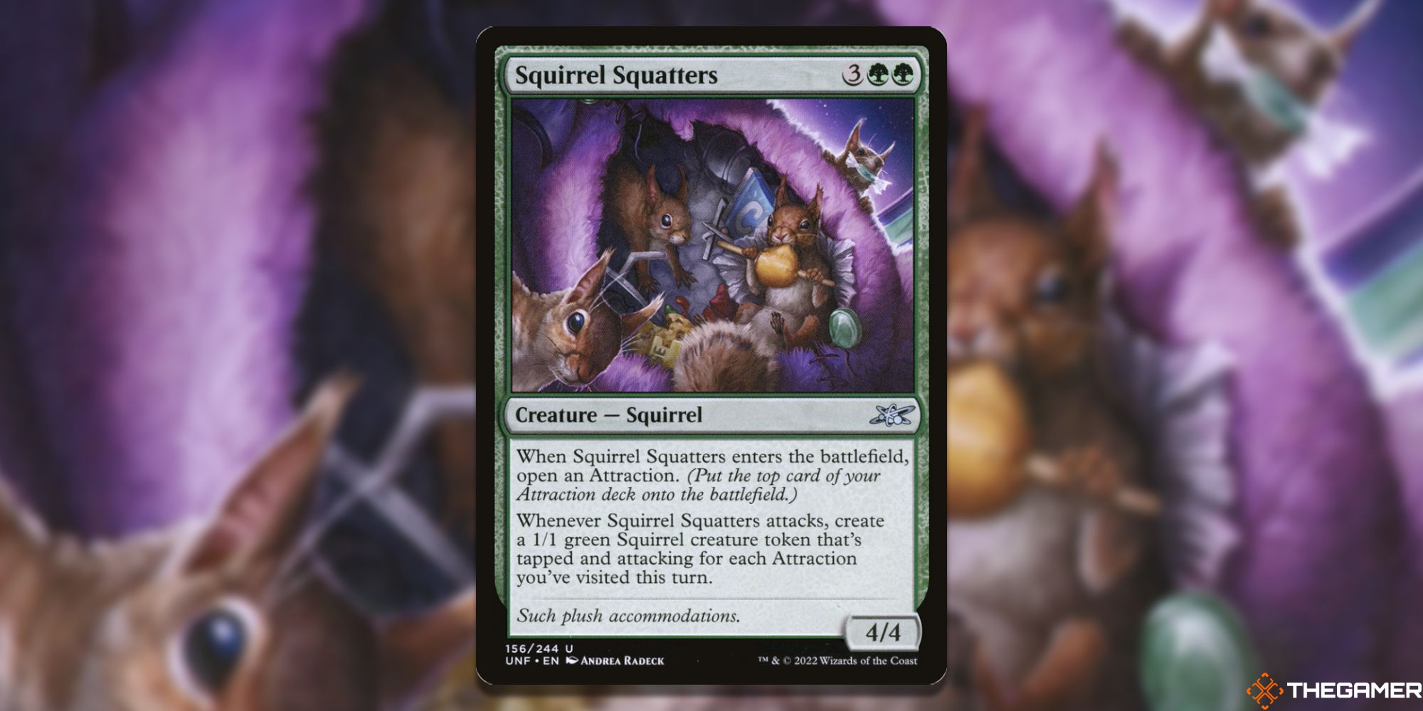 Image of the Squirrel Squatters card in Magic: The Gathering, with art by Andrea Radeck