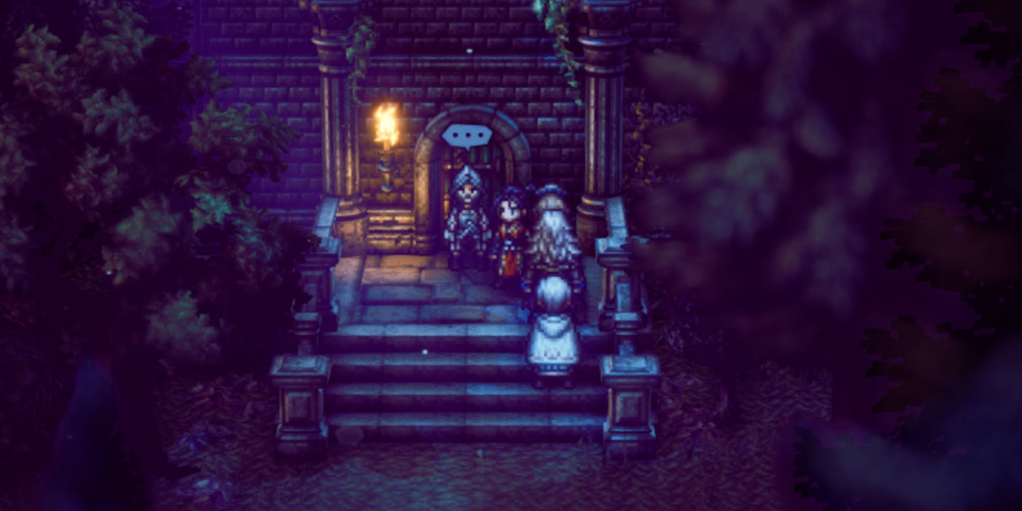 Octopath Traveler 2, Old Soldier outside of Timberain Castle at Night