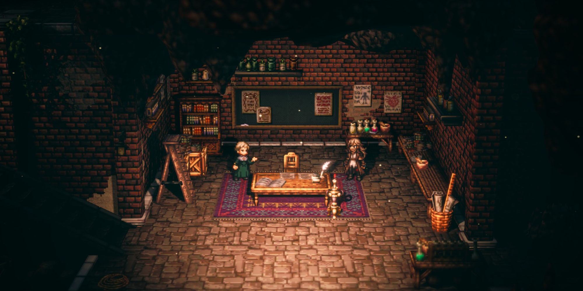 Octopath Traveler 2 — Освальд и леди Кларисса в лаборатории Освальда.