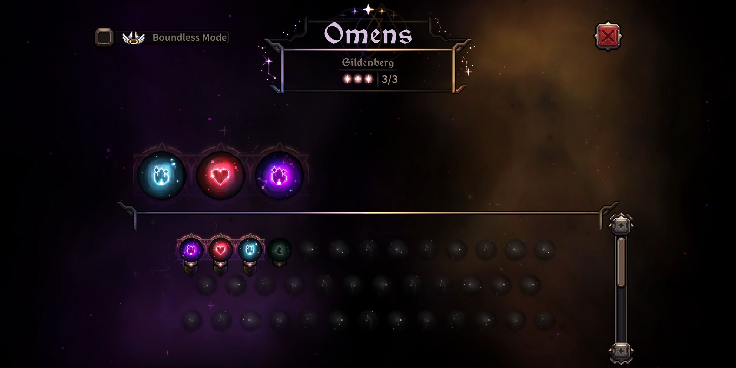 The Omens page, where you'll be picking up buffs for your coming attempt