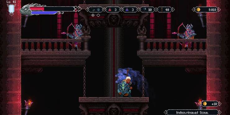 On a platform between two enemies in Elderand