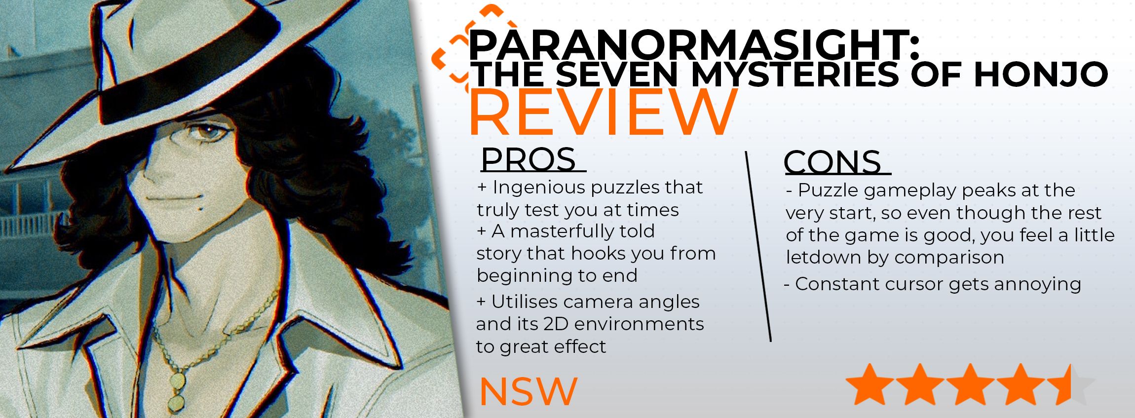 Paranormasight The Seven Mysteries of Honjo review card that scores it 4.5/5