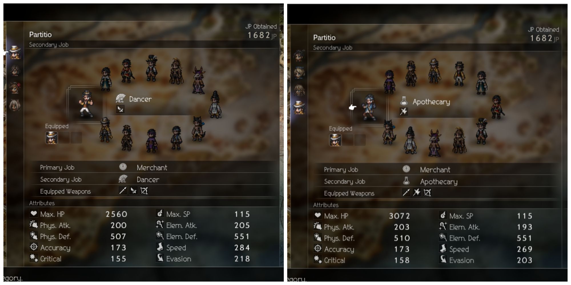 Partitio'S Side Job Choices In Octopath Traveler 2, Dancer, And Apothecary