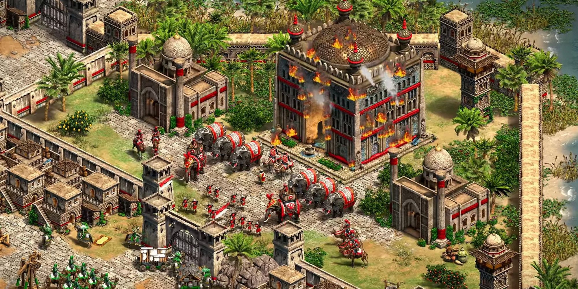 Persian wonder being destroyed but protected by war elephants in age of empires 2
