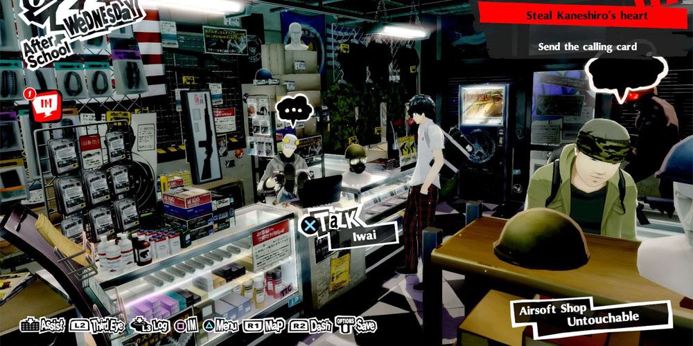 Persona 5 Royal Protag standing in Iwai's Air Shop