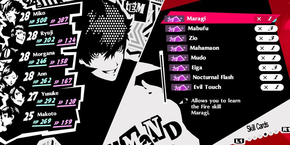 Persona 5 Royal Skill Cards Menu