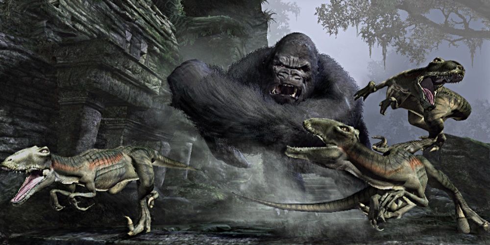 King Kong fighting prehistoric creatures in Peter Jacksons King Kong The Official Game of the Movie