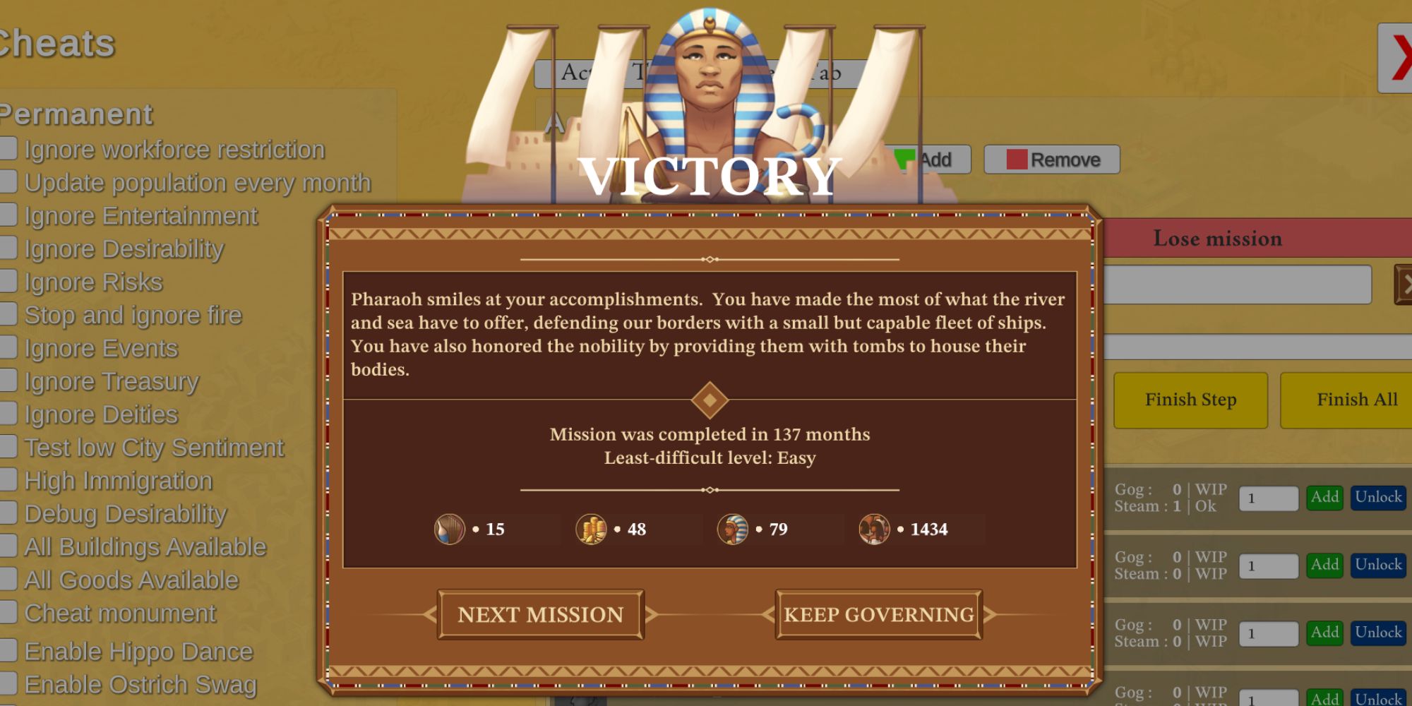 Pharaoh Victory from Cheating