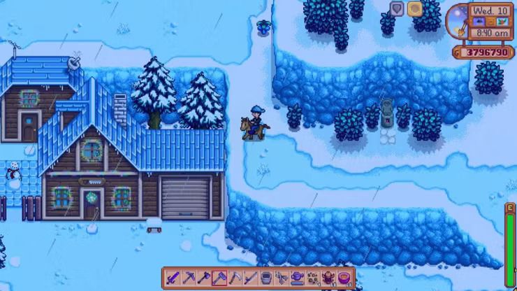 Player riding a horse to the mountain in Stardew Valley
