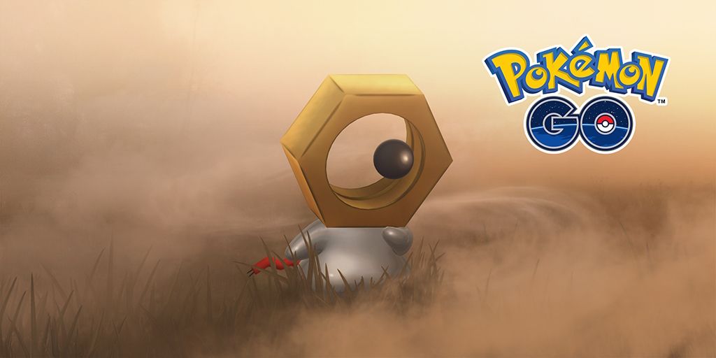 Meltan from Pokemon standing in the middle of a sand storm